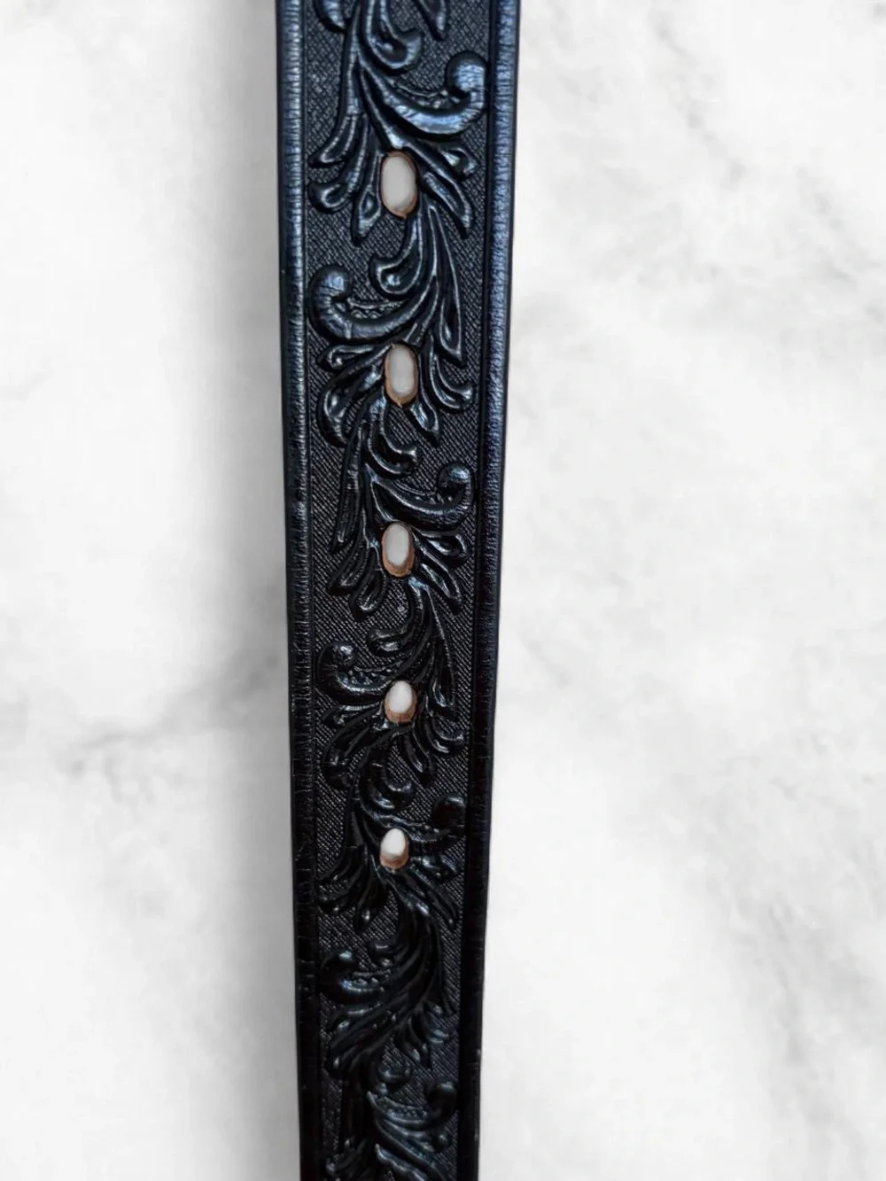 Tony Lama Black Leather Western Belt with Ornate Silver-Gold Buckle